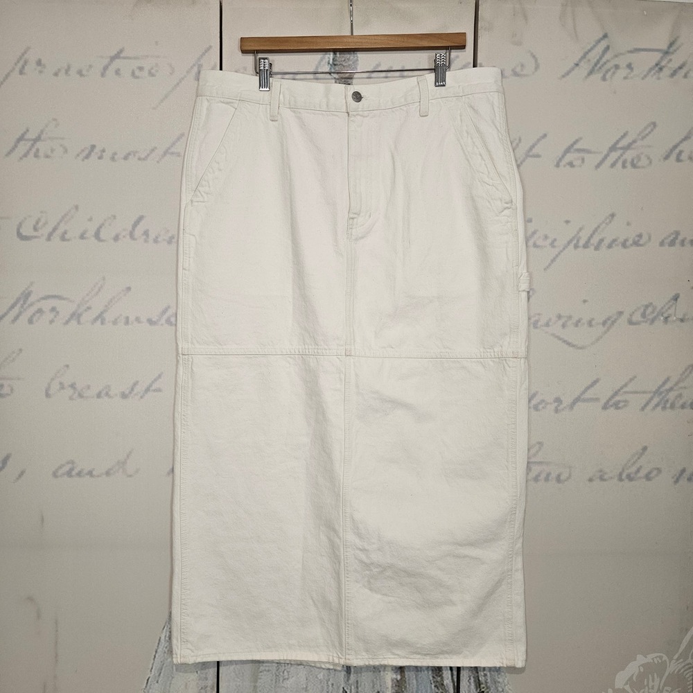 NWT Madewell White Denim Carpenter Midi Skirt Size 32 100% Cotton